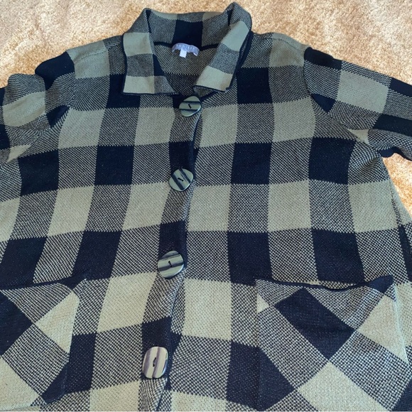 Habitat Knit Button Cardigan Black & Green Buffalo Plaid Long Sleeve Size Large - Picture 14 of 16